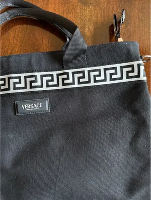 Versace Fragrances Black Tote Bag with Greek Key Pattern thumbnail 5