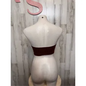 Brown Ribbed Knit Lace-Up Bandeau Crop Top Women’s XS thumbnail 5
