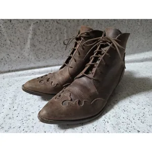 Harris Hawk Details Boots Leather Embossed Western Ankle Women Size 6.5 Spanish thumbnail 3