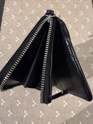 Coach Signature Jacquard‎ Slim Envelope Wallet Black Gray Leather Trim OS thumbnail 11