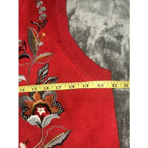 Alfred Dunner‎ Red Embroidered Sweater Vest Women's Medium Floral Cottagecore thumbnail 6