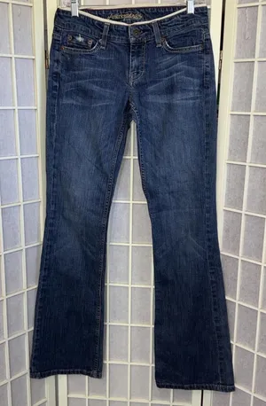 American Eagle Outfitters Vintage Y2K Hipster Flare Festival Blue‎ Jeans Size 2R thumbnail 1