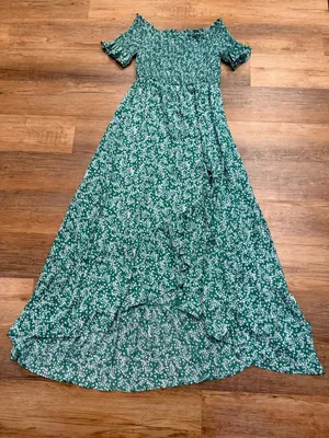 Lulu's Green Floral High-Low Off-Shoulder Midi Dress Size Small Bridal Shower thumbnail 4