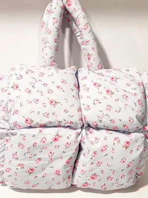 The Oh Kind Light Blue Floral Puff Quilted Puffer Bag Mini Tote thumbnail 3