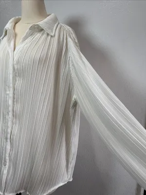 Good American Always Fits Plisse Blouse Size 1/2 Medium thumbnail 3