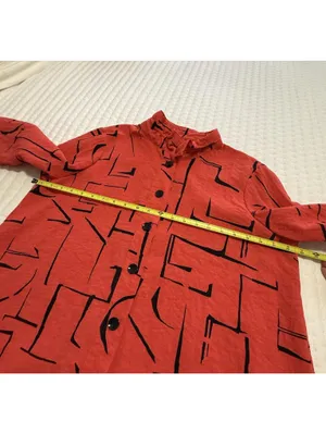 Ali Miles Coral Red Button Up Tunic Shirt Top Sz L Large Wire Collar Lagenlook thumbnail 3