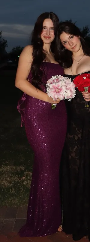 Lucy in the Sky Sequin Strapless Maxi Dress in Purple thumbnail 1