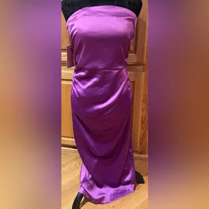 BHLDN Selena Strapless Stretch Satin Slip Ruched Midi‎ Dress Purple Size Medium thumbnail 5