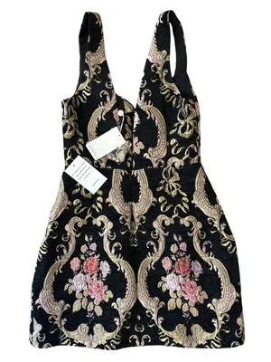 NWT For Love & Lemons S M 4 6 Brocade Tapestry Mini Dress Jacquard Sheath Floral thumbnail 7
