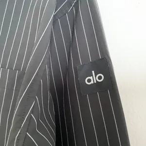 Alo Yoga Pinstripe Daylight Button Down Long Sleeve Black/Titanium L thumbnail 3
