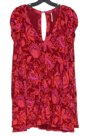 Free People Tunic Top Hello Lover Floral Boho Romantic 70s Puff Sleeve Red XS thumbnail 1