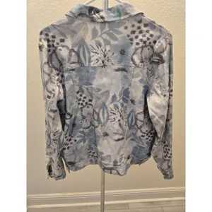 Creation Women Medium Floral Print Denim Style Button Down Jacket Blue Casual thumbnail 5