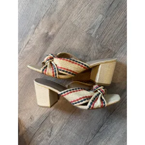 MIA Raffia Block Heel Slide Sandals Knotted Woven‎ Red Navy Blue Mules Womens 9 thumbnail 3