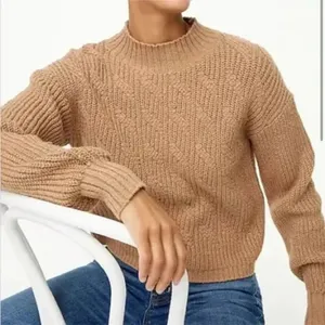 J. Crew Cotton Blend Cable Knit Sweater‎ Mock Neck in Beige / Tan size Small thumbnail 1