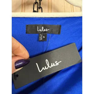 NWT Lulus Enticing Darling Royal Blue Asymmetrical Ruched Maxi Dress Gala Sz S thumbnail 8