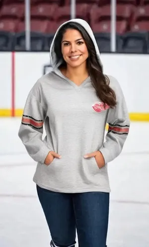 NWT‎ NHL Detroit Red Wings Women's Medium Gray V-Neck Pullover Hoodie Jacket thumbnail 1