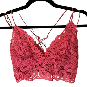 Free People Pink Lace V-Neck Crop Top Cross Back Straps Bralette Boho Women's L thumbnail 1