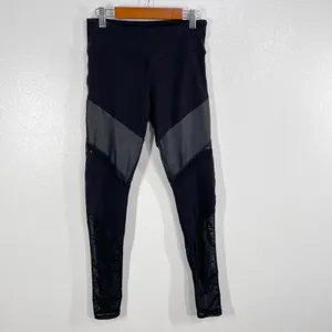 Alo Yoga Black Mesh Panel Leggings Women's XS High‎ Rise Sculpt Nylon Spandex thumbnail 3