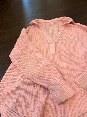 aerie Pink Waffle Henley Pullover Size XS - C72-010 thumbnail 4