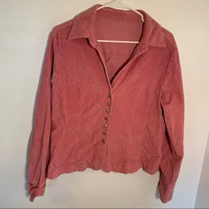 Women's Corduroy Shirt Jacket Snap Up V-Neck Pink Long Sleeve Unlined thumbnail 2