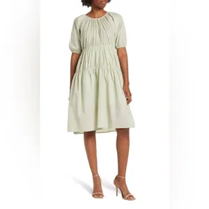 mello day Elbow Length Sleeve Poplin Midi Babydoll‎ Dress Muted Green Medium thumbnail 9