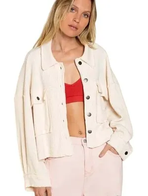 POL Cream Waffle Knit Cropped Button Up Jacket Women's Size Large‎ thumbnail 1