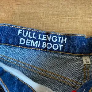 J.Crew Full Length Demi Boot Medium Wash Jean Size 27 or 4 raw hem thumbnail 2