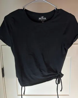 Hollister Black Short-Sleeve Crop Tee with Side Tie thumbnail 1