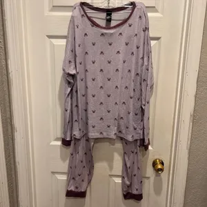Disney Minnie Mouse‎ Pajama Set Womens XL Purple Long Sleeve Joggers Loungewear thumbnail 2