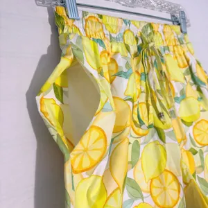 Avec‎ Les Filles Lemon Print Shorts XS Yellow Cotton Lace Trim Summer Drawstring thumbnail 5