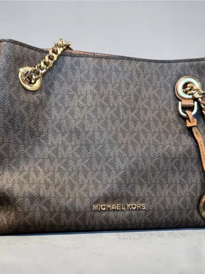 Michael Kors Dark Brown MK Logo Chain-Strap Shoulder Bag thumbnail 3