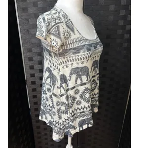 Gaze USA Knit Top Cream Black Elephant Tribal Print Boho Festival Southwestern S thumbnail 3