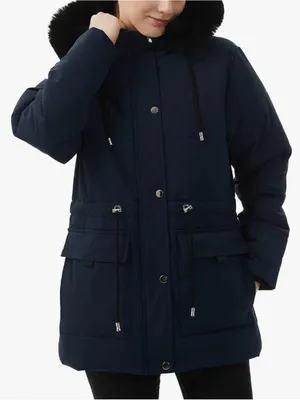 Women's Winter Anorak Hooded Knee-Length Water-Resistant Coat Navy Color AY6 thumbnail 5