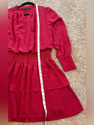 White House Black Market Burgundy V-neck Long Sleeve Cinch Waist Dress XS thumbnail 7
