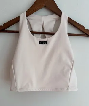 FIVE Dancewear High Neck Longline Sports Bra Crop Top Off White Black Small S thumbnail 1