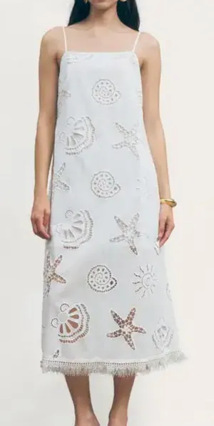 NWT Maude Club Ciel Seashell Eyelet Cotton Midi Dress White S thumbnail 1