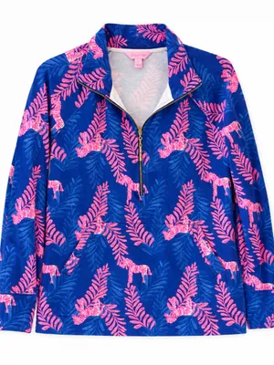 Lilly Pulitzer Skipper Popover Women S Blue Pink Zebra Leaf Print Excellent thumbnail 3