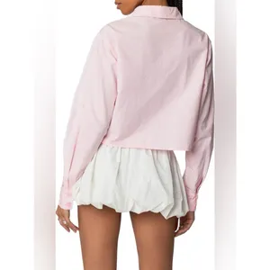 Edikted Melrose Cotton Tie Front Long Sleeve Shirt Baby Pink Size XS thumbnail 2