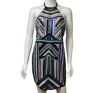 NBD x Naven Twins Womens Small Sequin Beaded Halter‎ Open Back Mini Dress Black thumbnail 4