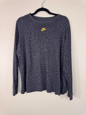 Nike Grey Animal Print Sweatshirt Womens XXL Gold Embroidered Logo Casual Cozy thumbnail 9