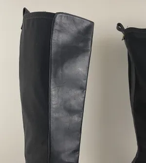 Michael Kors Black Leather Gold Hardware Buckle Arley Knee High Riding Boots thumbnail 6
