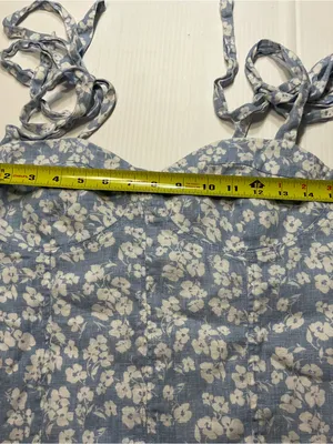 Reformation 100% Linen Jaxon Tie Strap Corset Top Women Sz 10 Blue White Boho thumbnail 5