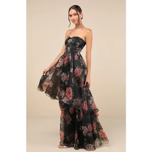 Lulus Truly Extraordinary Dress Women's Small Black Floral Organza Strapless NWT thumbnail 3