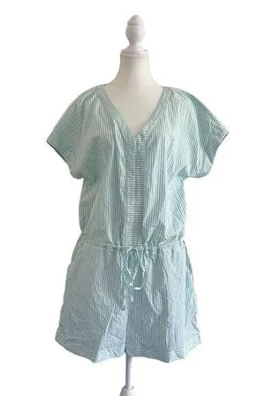 Vineyard Vines Seersucker Striped Romper in Aqua Size Large Short Sleeve thumbnail 1