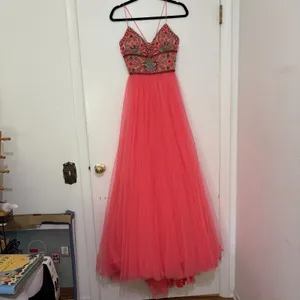 Sherri Hill 50474 A Line Maxi Formal Dress Red Pink Tulle 2 Beaded Homecoming thumbnail 4