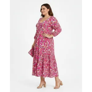 The Pioneer Woman Women Maxi Dress 3XL Pink Floral Tiered Rayon Boho Cottagecore thumbnail 9