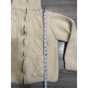 80s Carraig Donn Handknit Merino Wool Aran Zip Cropped Cardigan Sweater Cream M thumbnail 8