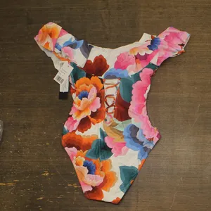 La Blanca Rhythm Off-The-Shoulder Ruffle-Trim One-Piece Swimsuit Multi Pink 6 thumbnail 2