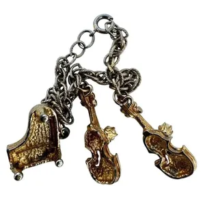 Vintage gold tone faux pearl instrument charm bracelet thumbnail 9
