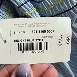 Belle + Sky Blue Off the Shoulder Peplum Top NWT Delight Blue Strip Size Small thumbnail 9